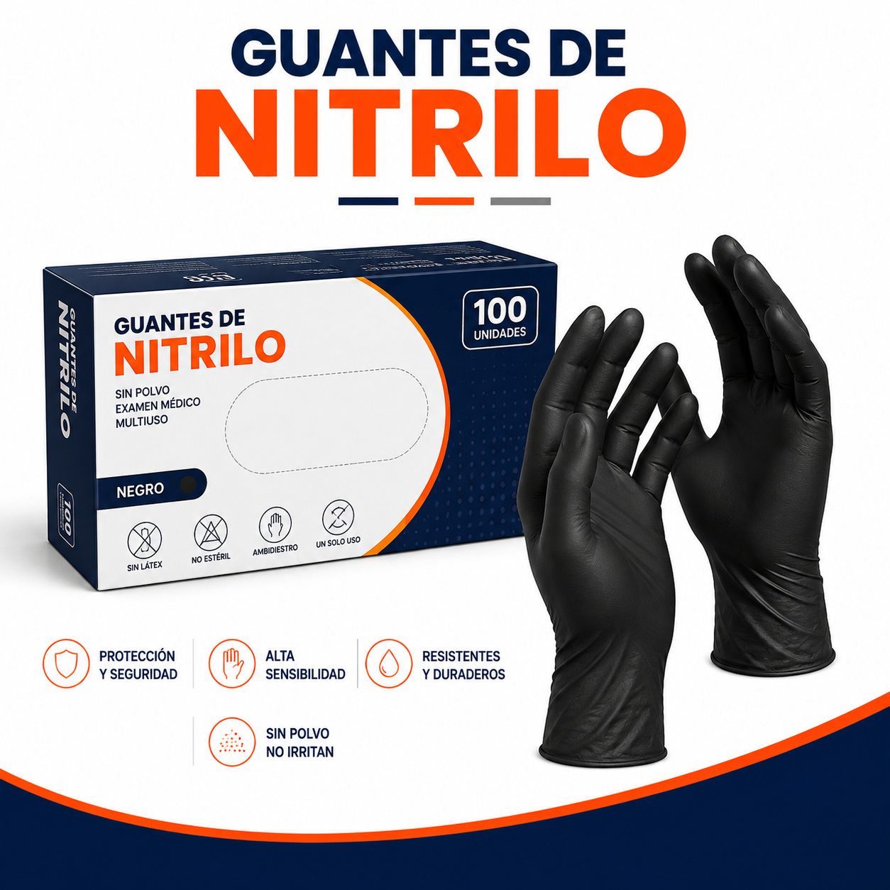 GUANTES DE NITRILO NEGRO TALLE S 2