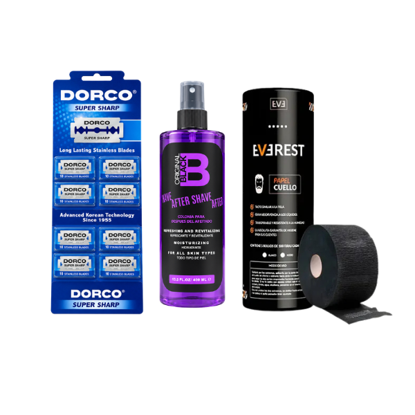 COMBO FILOS DORCO 200 SERVICIOS + AFTER SHAVE VIOLETA + TUBO DE CUELLO EVEREST