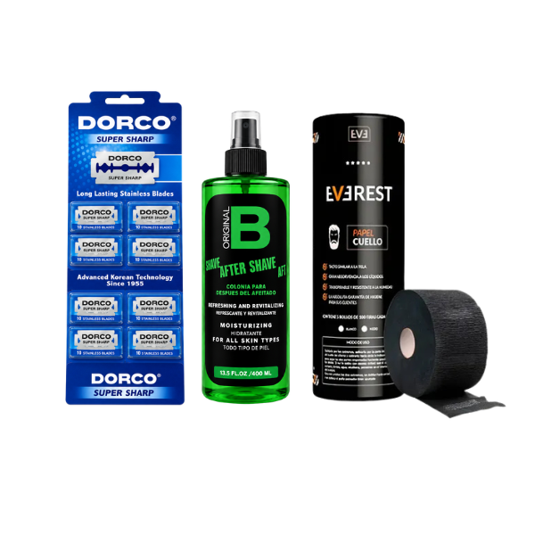 COMBO FILOS DORCO 200 SERVICIOS + AFTER SHAVE VERDE + TUBO DE CUELLO EVEREST
