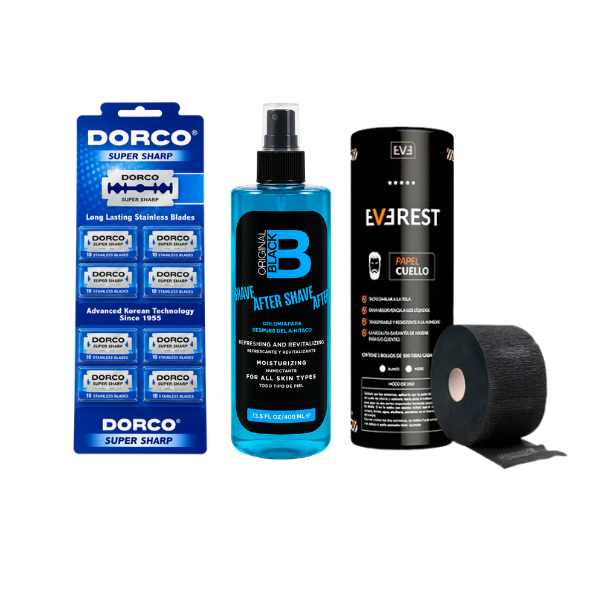 COMBO FILOS DORCO 200 SERVICIOS + AFTER SHAVE AZUL + TUBO DE CUELLO EVEREST