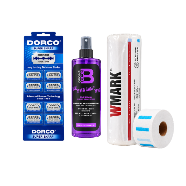 COMBO FILOS DORCO 200 SERVICIOS + AFTER SHAVE VIOLETA + TUBO DE CUELLO WMARK
